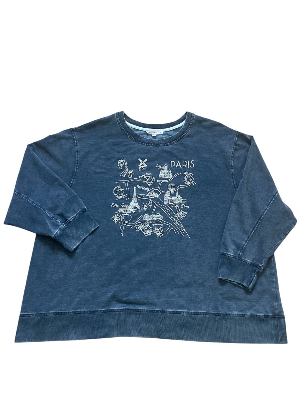 Jane + Delancey Embroidered Paris Map Crew Sweatshirt Soft Cozy Blue 3X - Picture 4 of 9